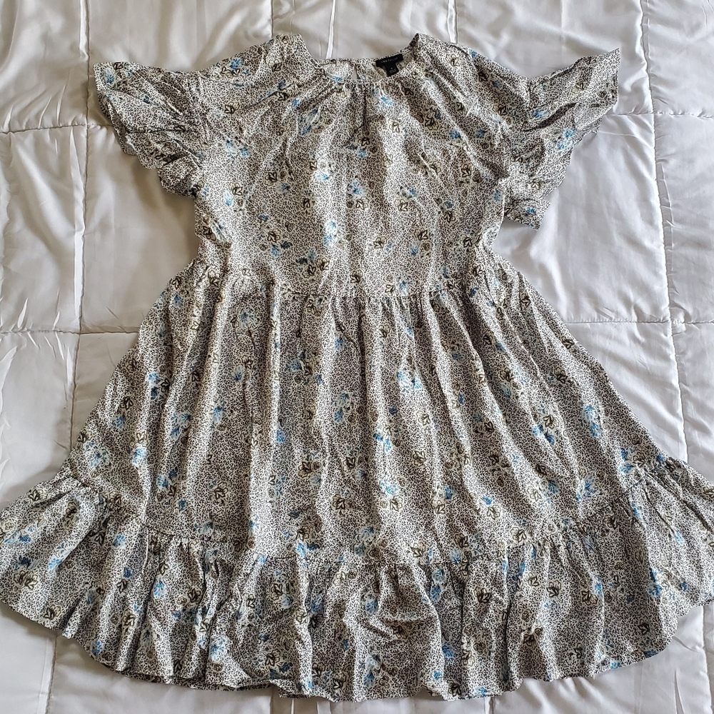 Ann Taylor Floral Babydoll Midi Dress Women's M White / Black